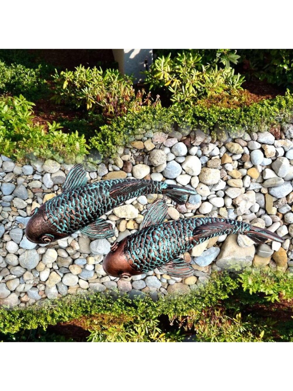 Set of 2 Antique Koi Fish Garden Statues - Outdoor Decor for Yard & Pond